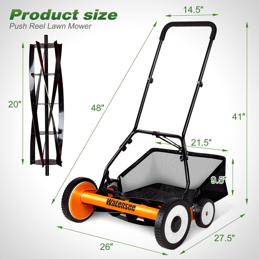 20-Inch 5-Blade Manual Reel Lawn Mower with Grass Catcher H13846