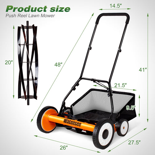 20-Inch 5-Blade Manual Reel Lawn Mower with Grass Catcher H13846