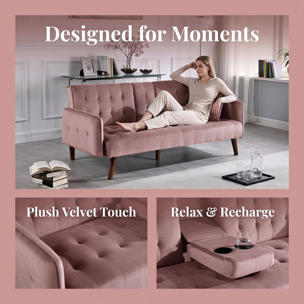 Pink Convertible Sleeper Sofa I326