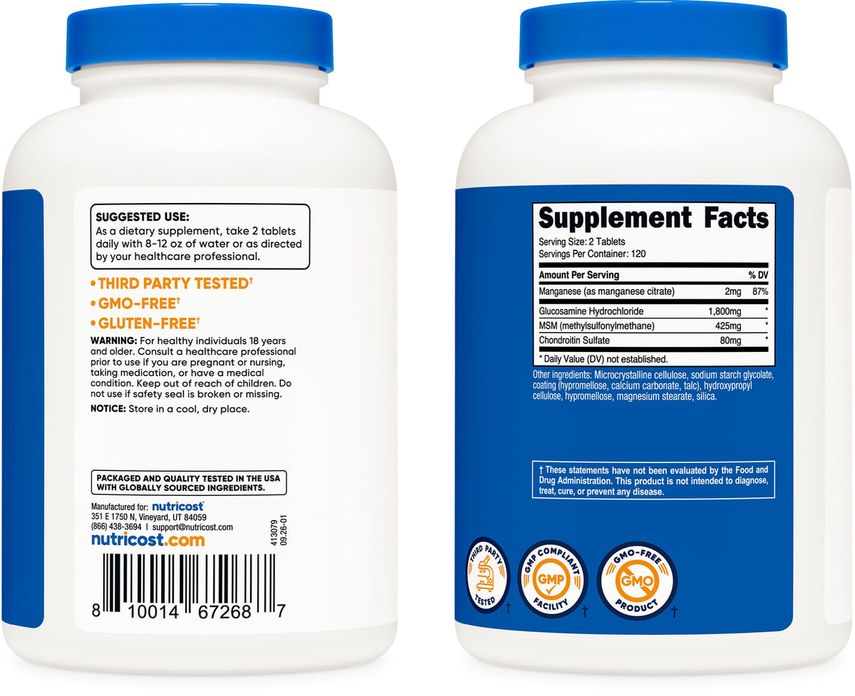 Glucosamine 1800mg with Chondroitin & MSM, 240 Tablets H189