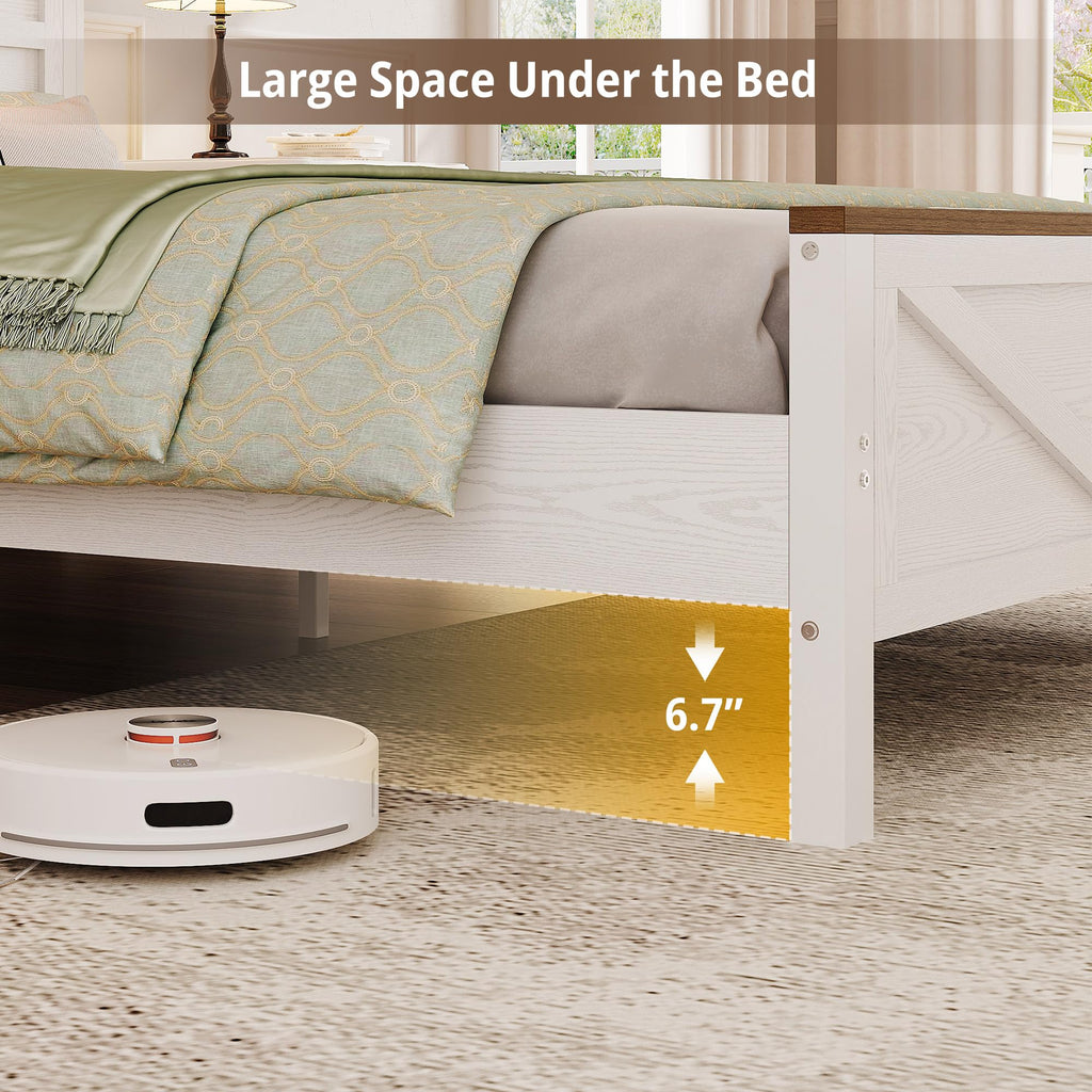 White Full Bed Frame with LED Lights & Charging Station T4823