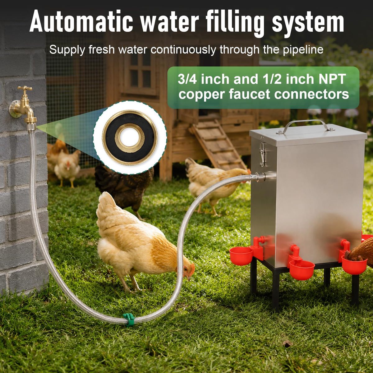 3 Gallon 304 Stainless Steel Automatic Chicken Waterer I765