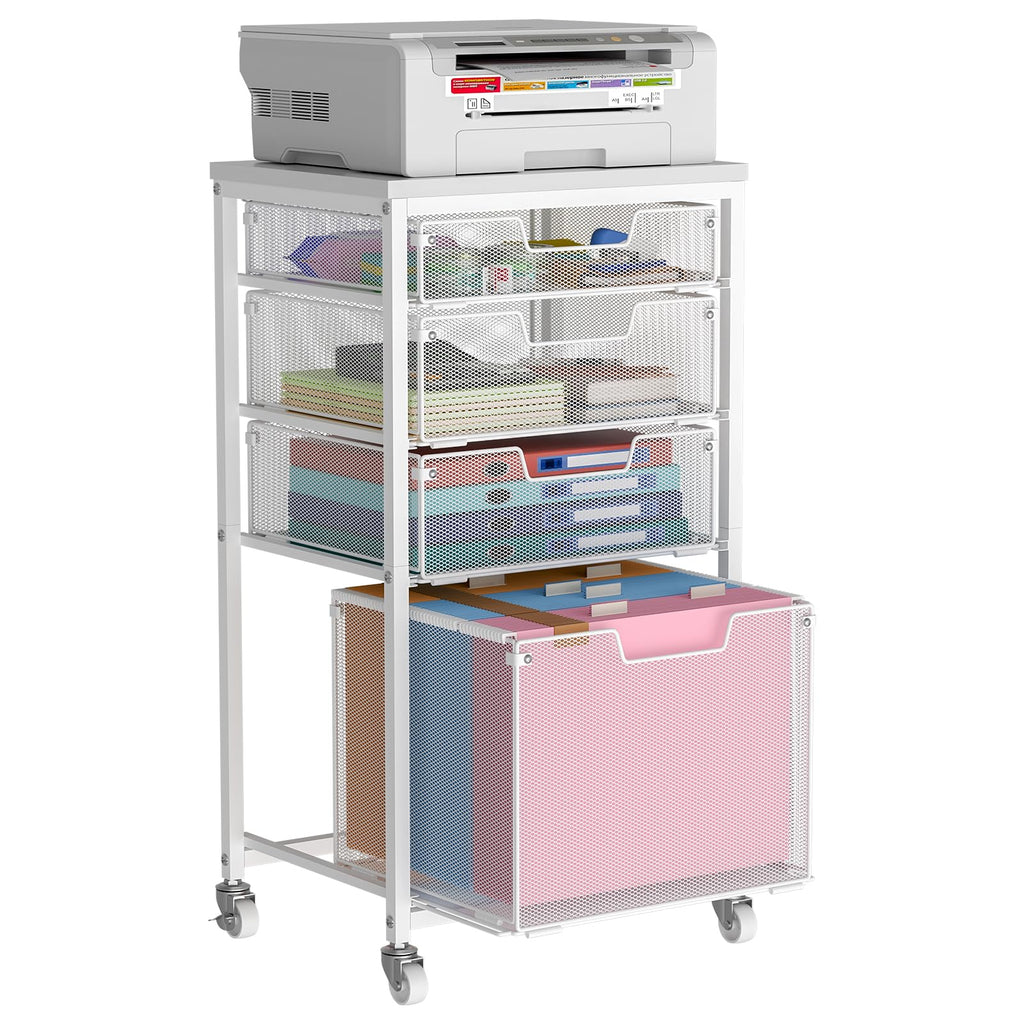 4 Drawer Rolling File Cart with Wheels, White T397