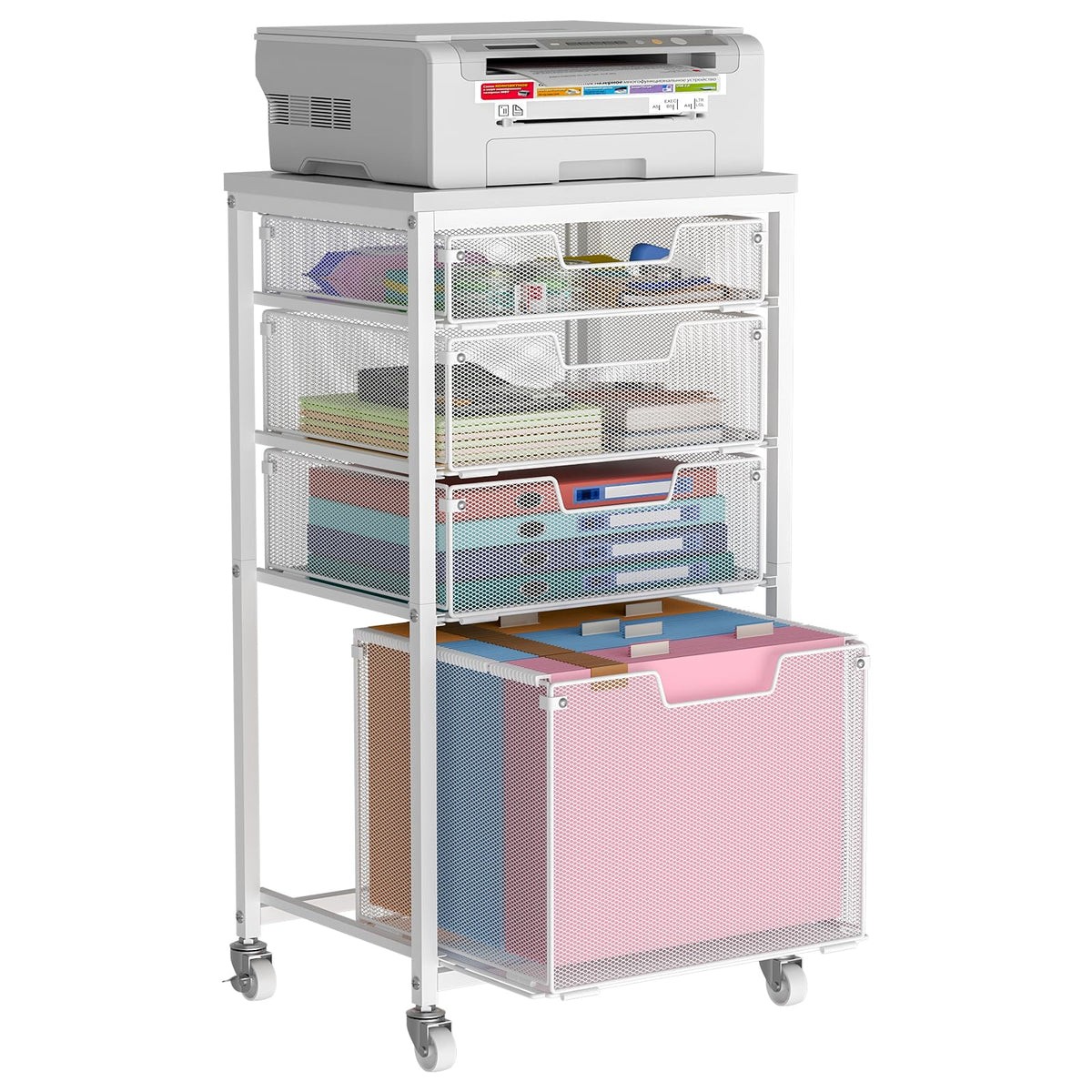 4 Drawer Rolling File Cart with Wheels, White T397