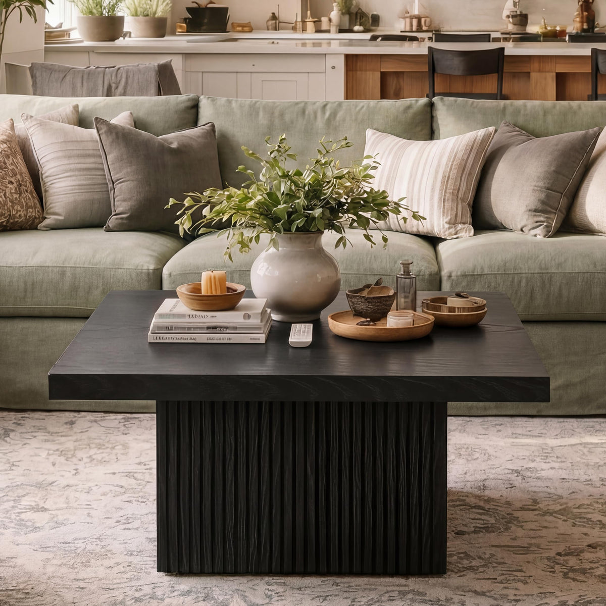 31.5" Square Fluted Wood Coffee Table A958