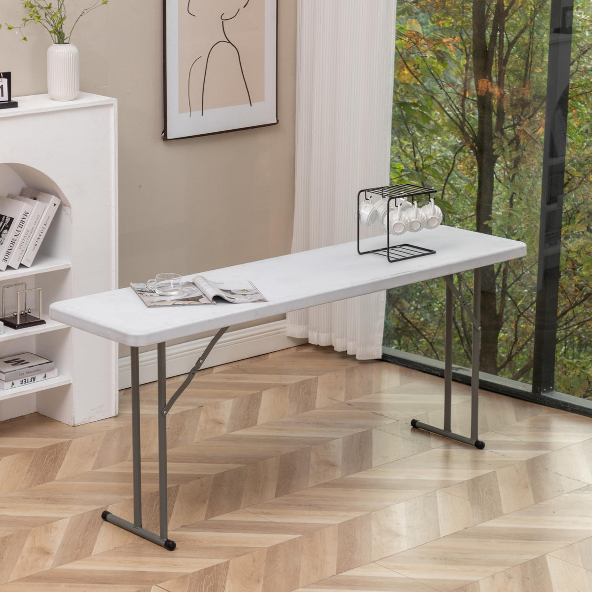 White Plastic Folding Table Set of 2 R607999