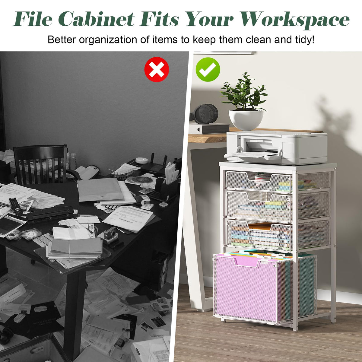 4 Drawer Rolling File Cart with Wheels, White T397