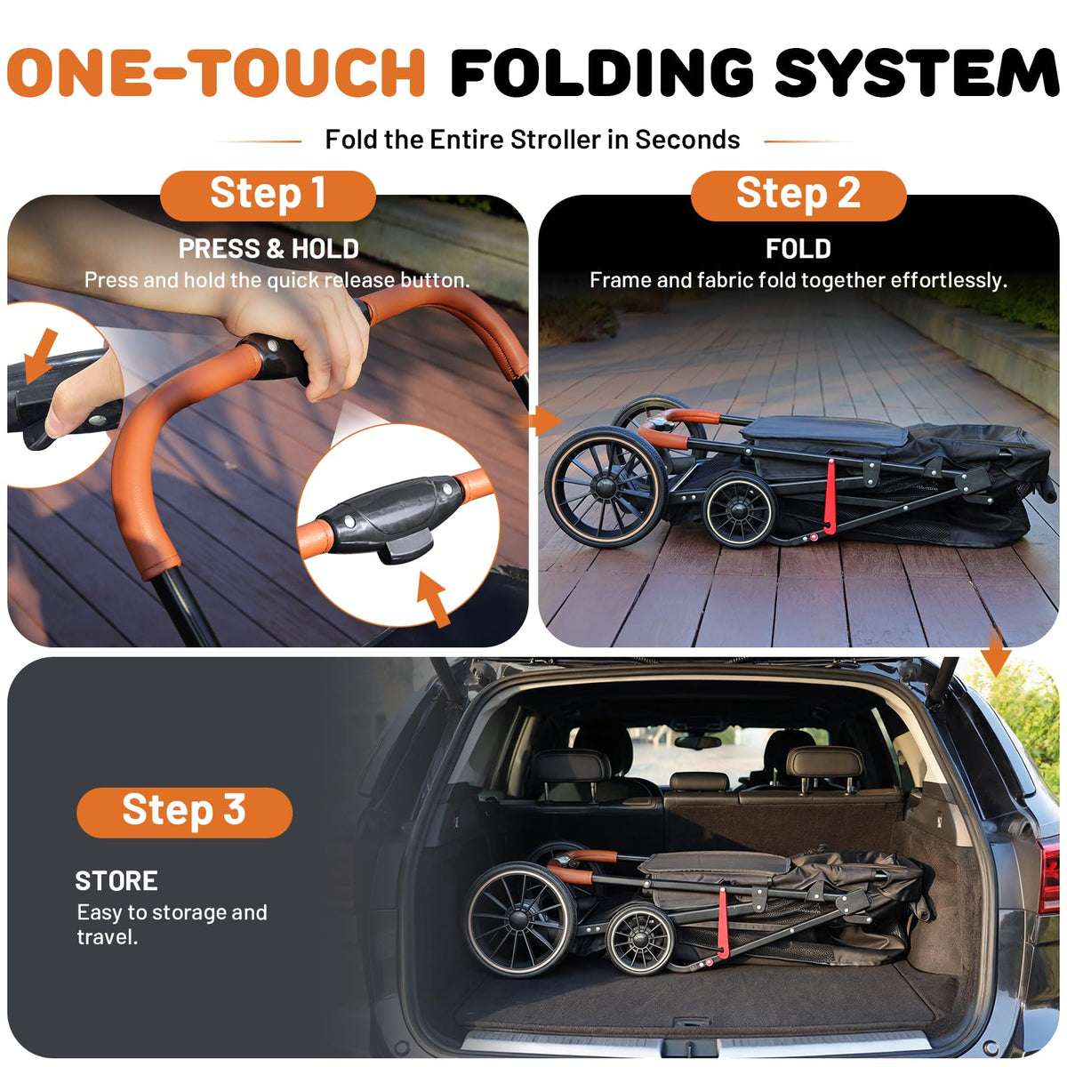Foldable Pet Stroller up to 80 lbs with All-Terrain Wheels Y123