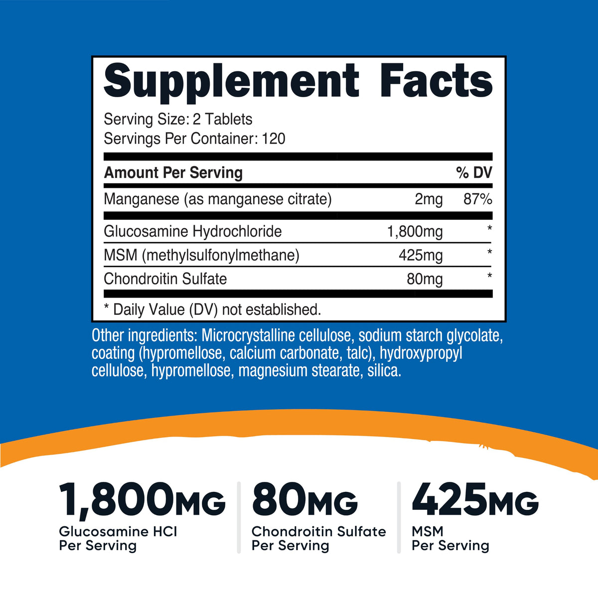 Glucosamine 1800mg with Chondroitin & MSM, 240 Tablets H189