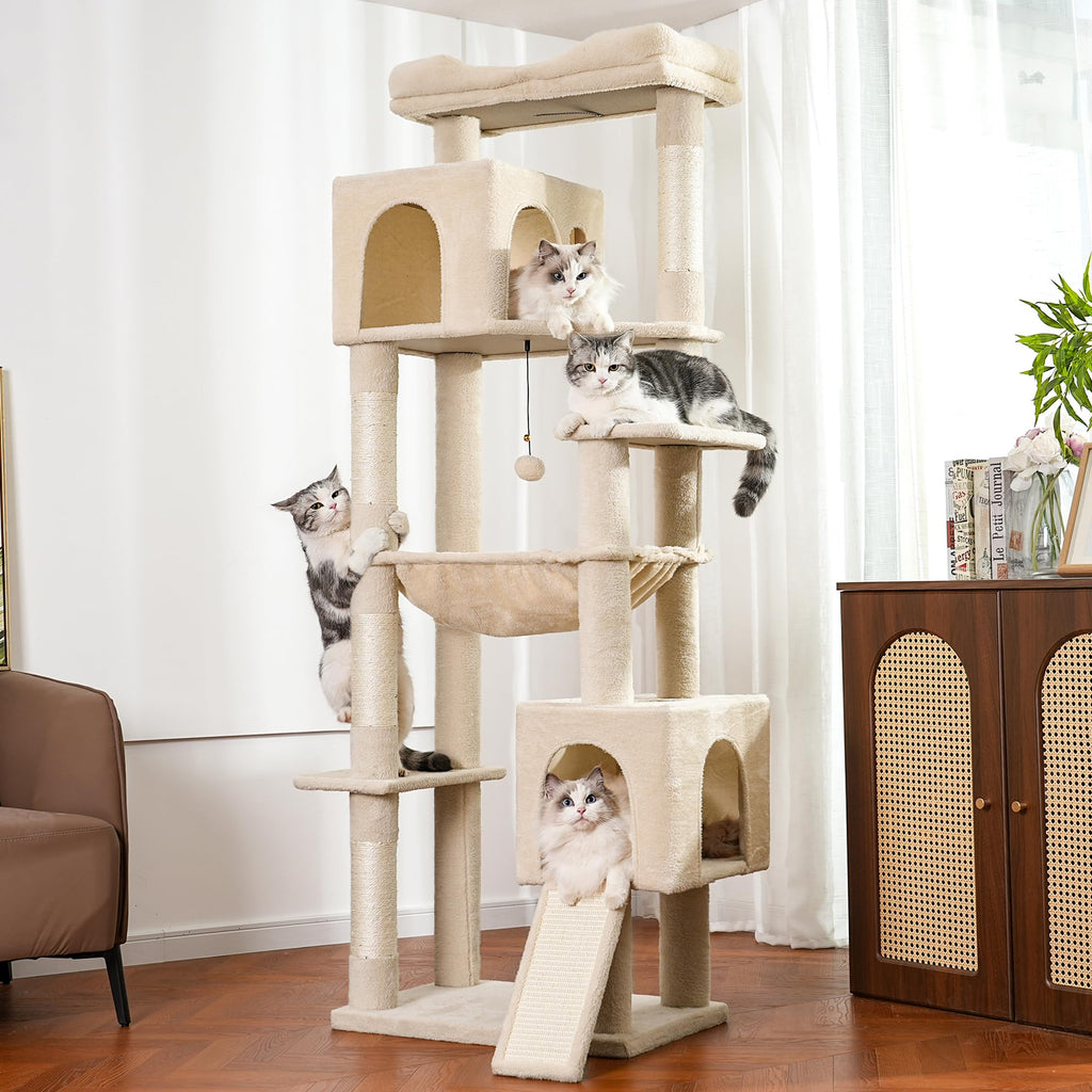 Beige Cat Tree with Hammock and Bed X9594