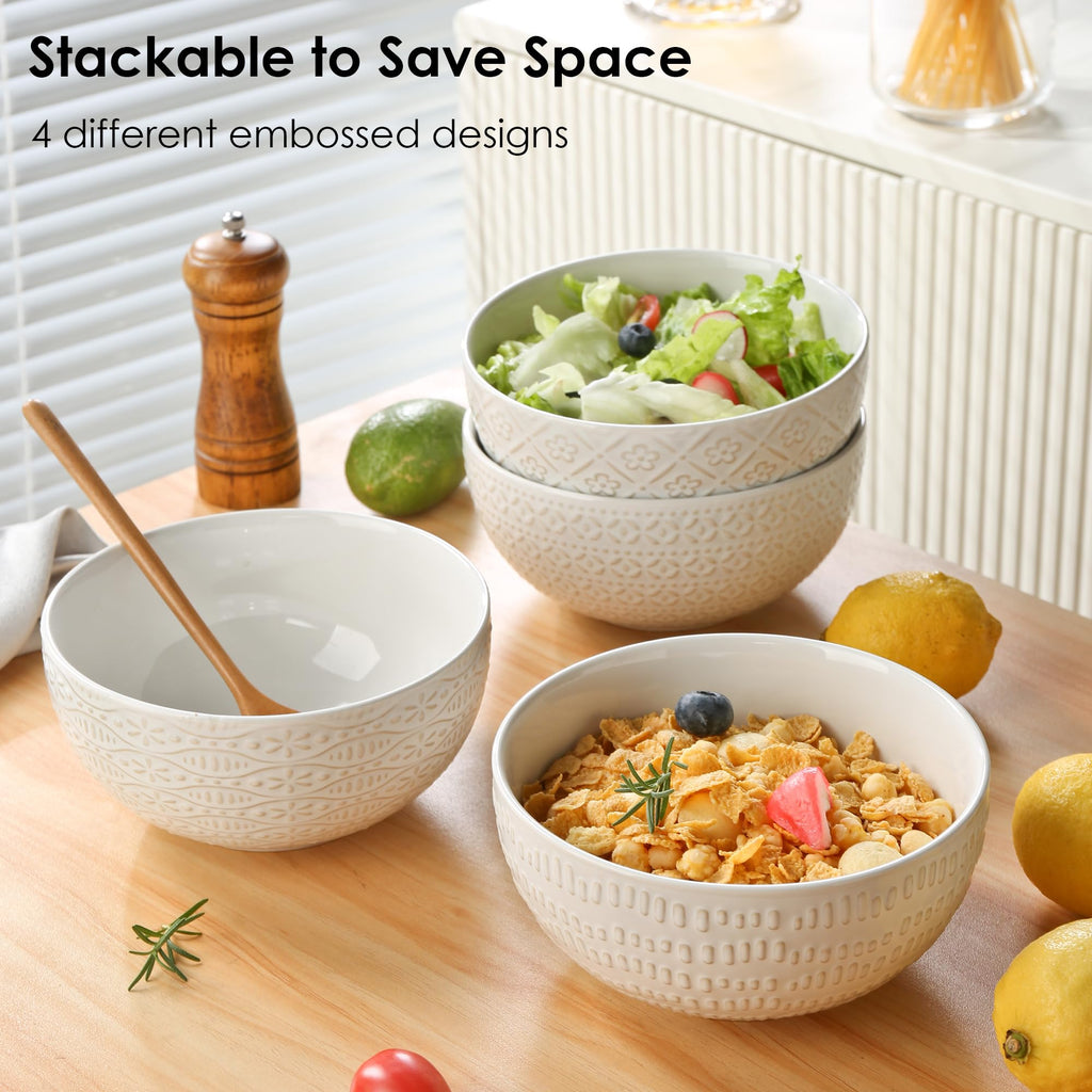 40 OZ Ceramic Bowls Set of 4, 6.7 Inch White S73943