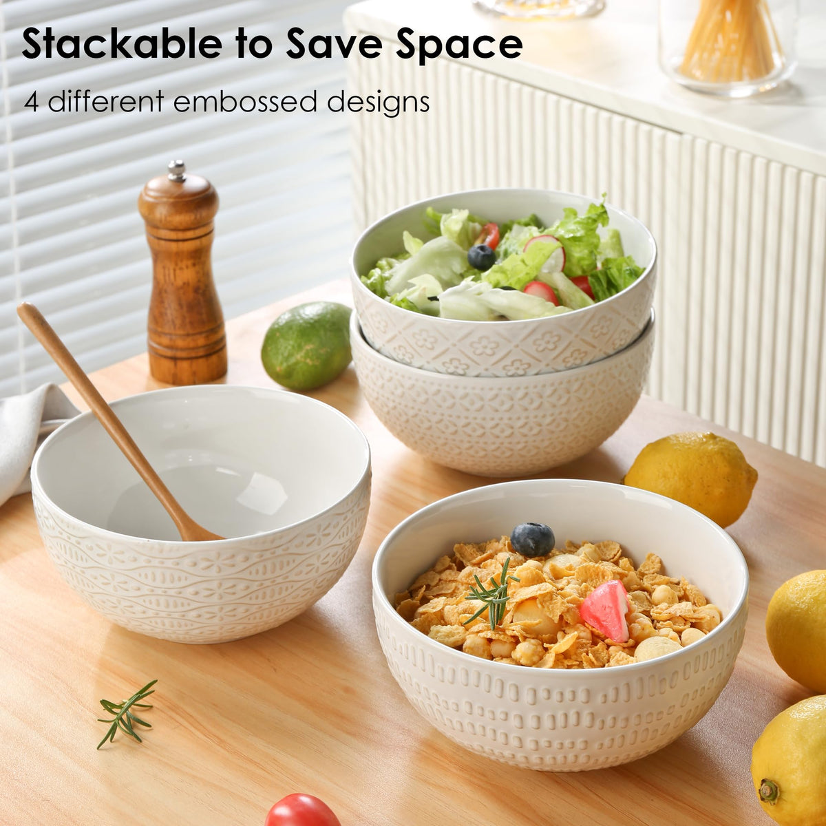 40 OZ Ceramic Bowls Set of 4, 6.7 Inch White S73943