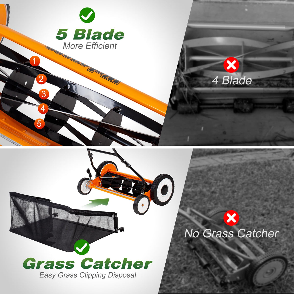 20-Inch 5-Blade Manual Reel Lawn Mower with Grass Catcher H13846