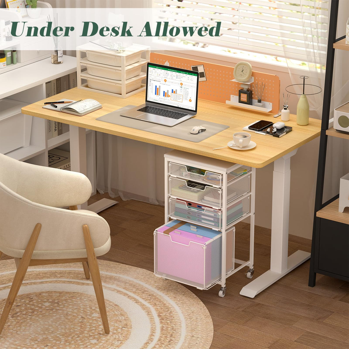 4 Drawer Rolling File Cart with Wheels, White T397