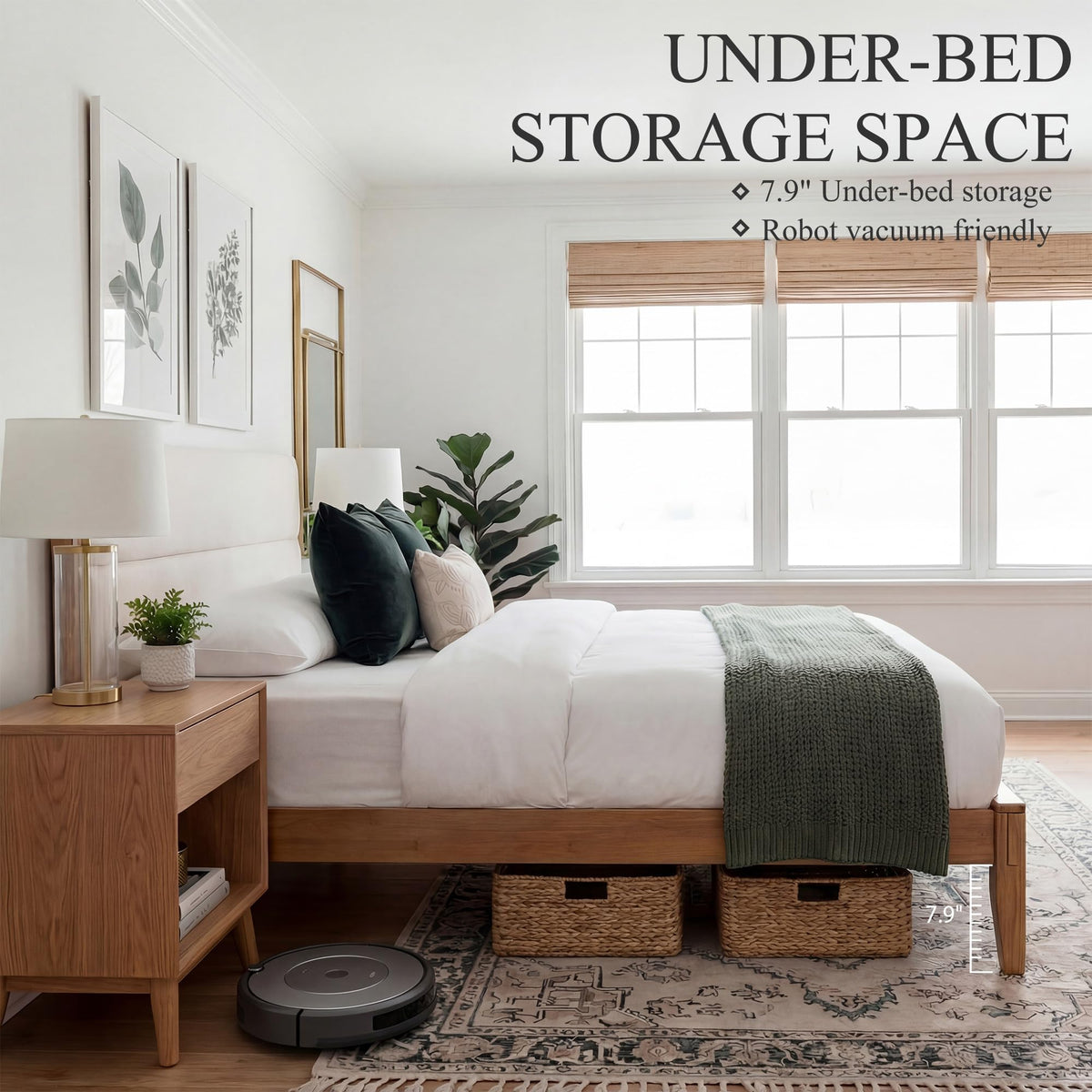 Solid Bamboo Queen Size Bed Frame with Headboard X85650
