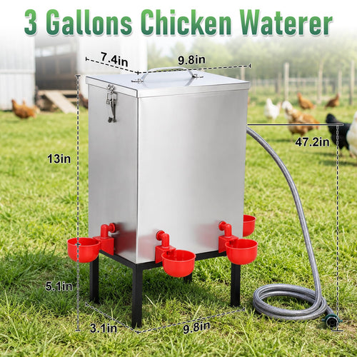 3 Gallon 304 Stainless Steel Automatic Chicken Waterer I765