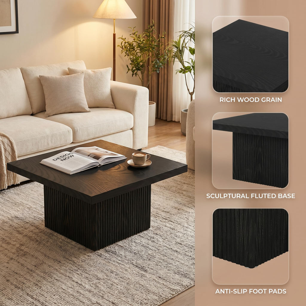 31.5" Square Fluted Wood Coffee Table A958