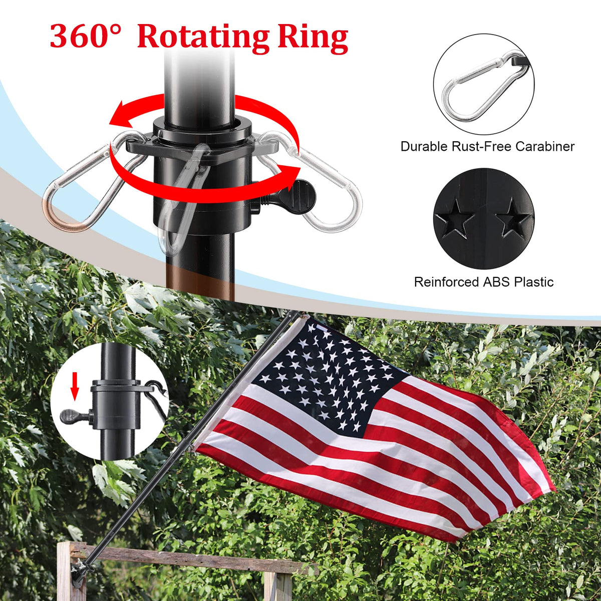 6ft Tangle Free Flag Pole Kit with Bracket, Black Metal Flagpole G101