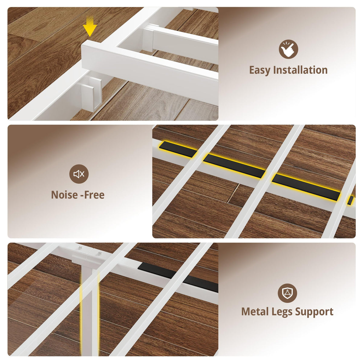White Full Bed Frame with LED Lights & Charging Station T4823
