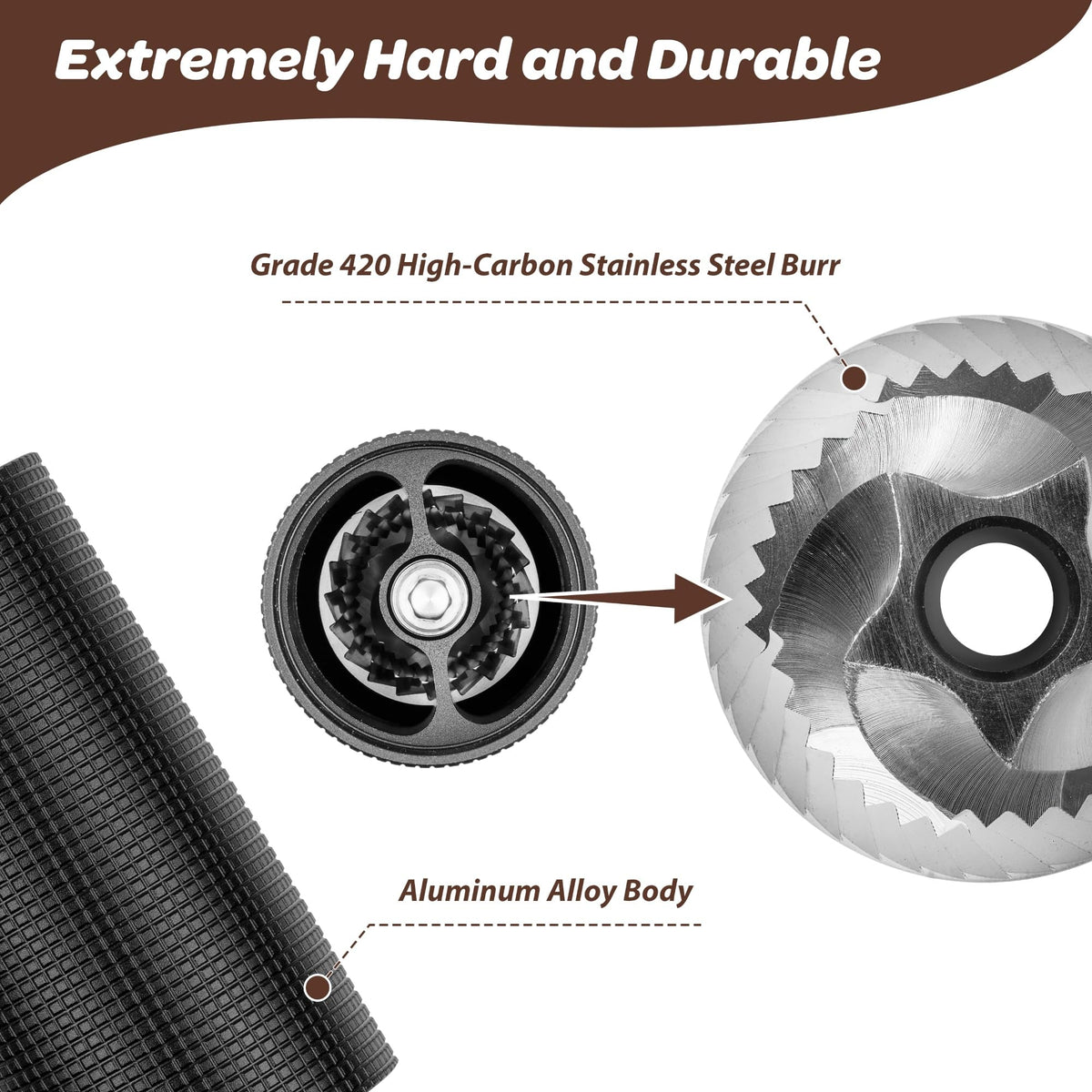 Manual Hand Crank Stainless Steel Conical Burr Coffee Grinder L21047