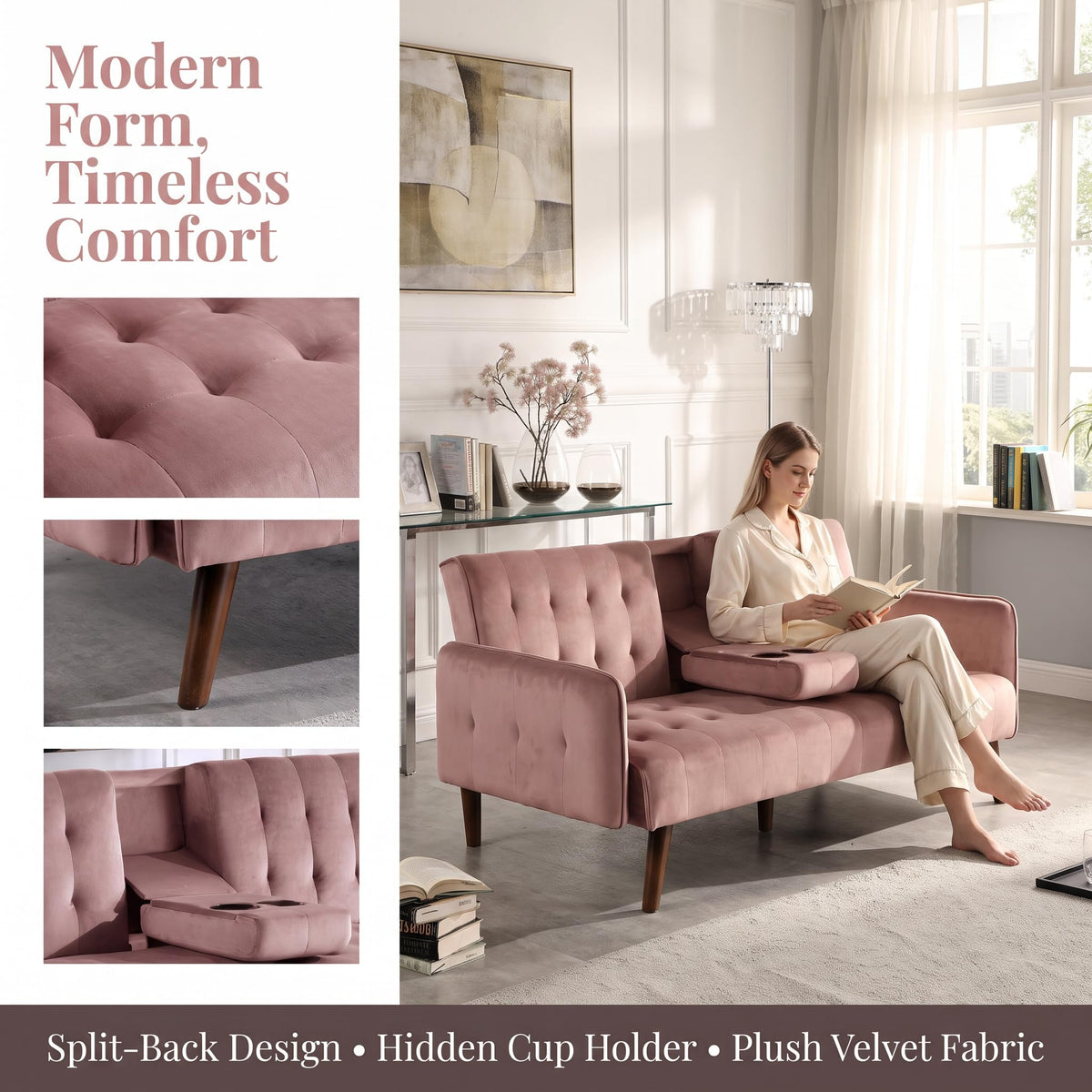 Pink Convertible Sleeper Sofa I326