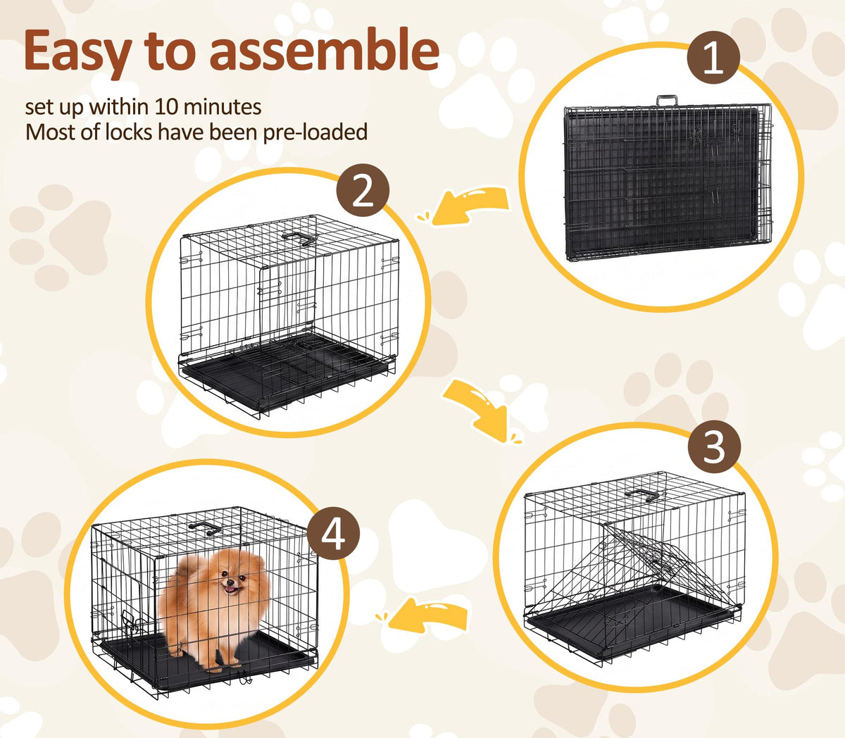 Portable Single Door Dog Crate with Removable Tray J19077