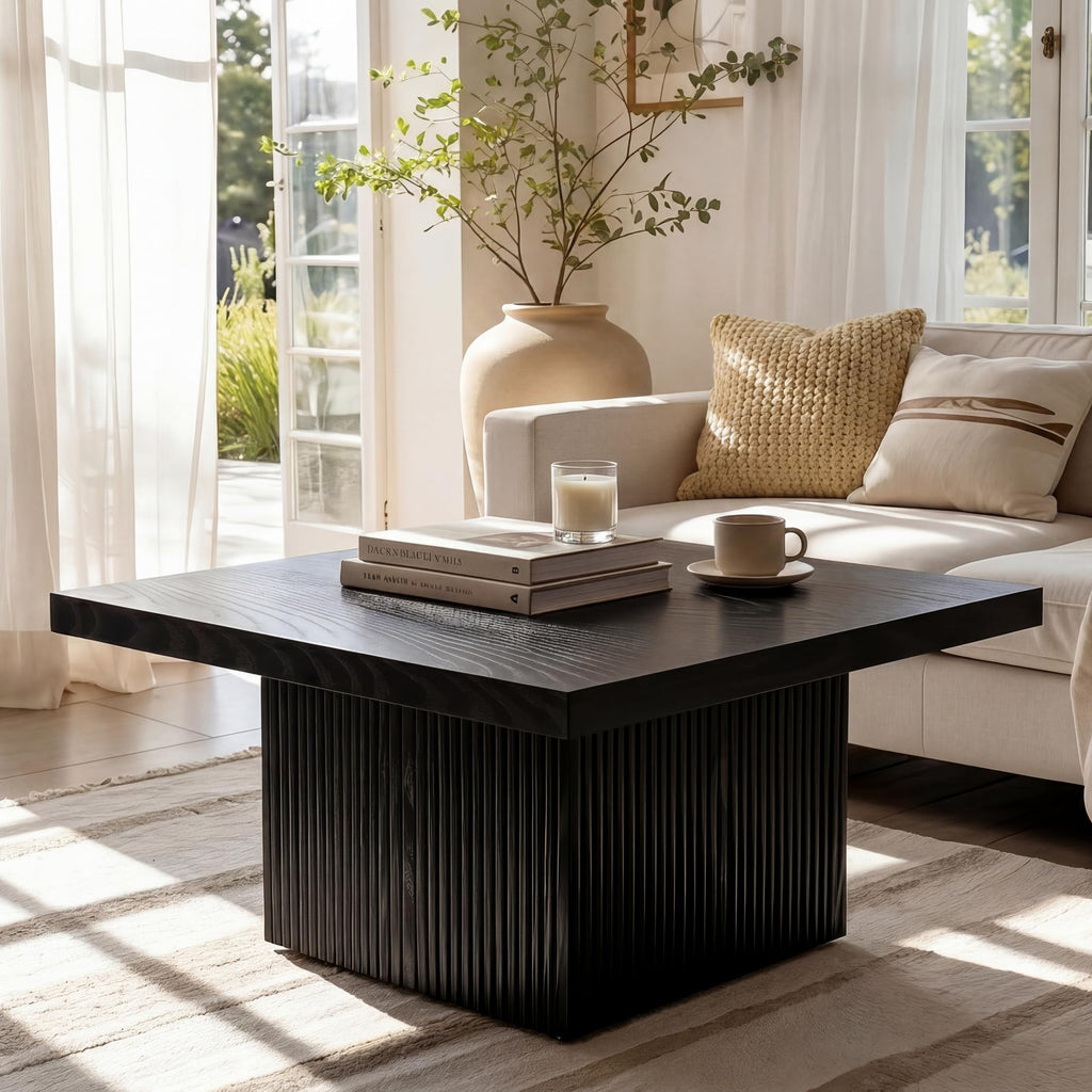 31.5" Square Fluted Wood Coffee Table A958