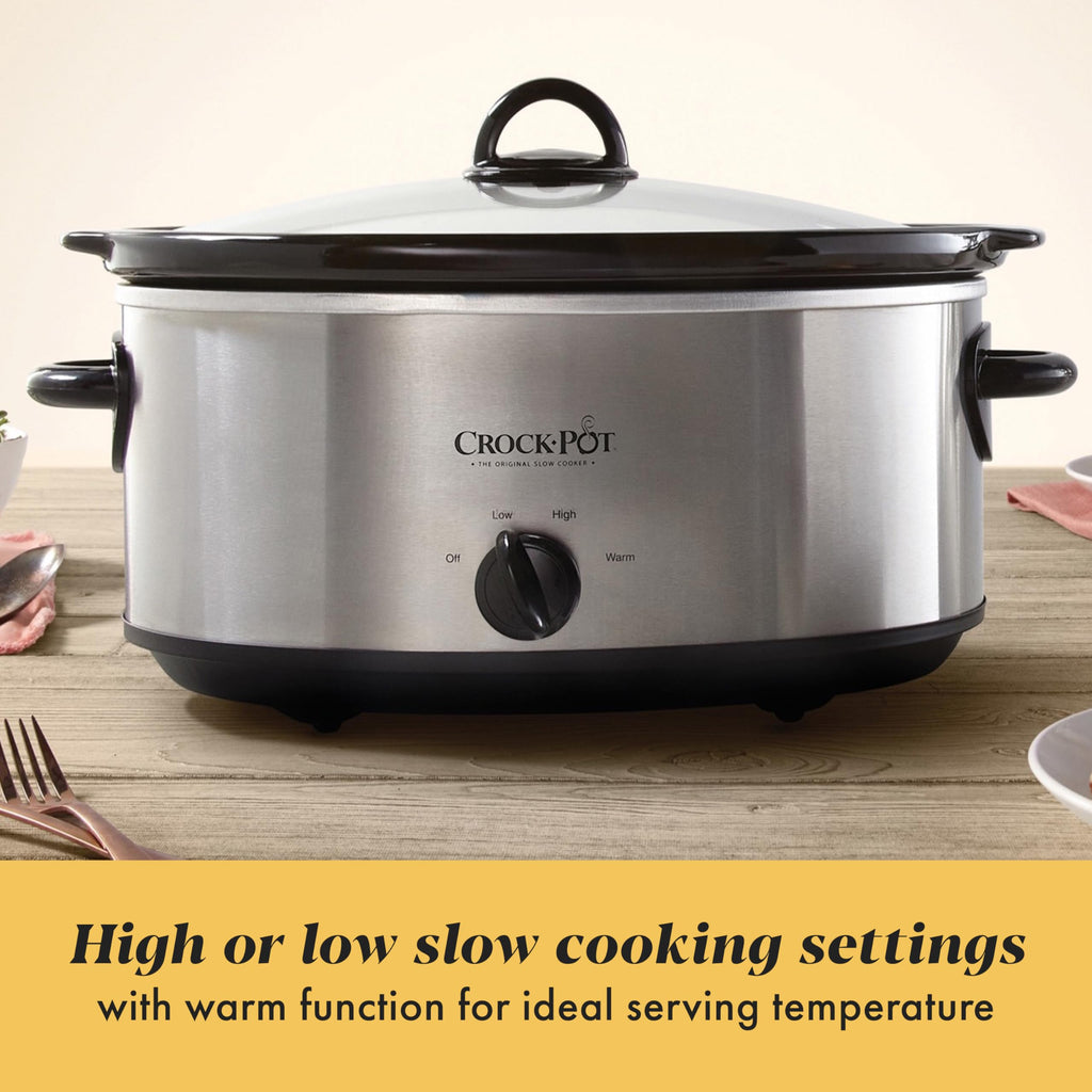 7-Quart Manual Slow Cooker, Family Size, Removable Stoneware, Dishwasher Safe, Stainless Steel Z57652