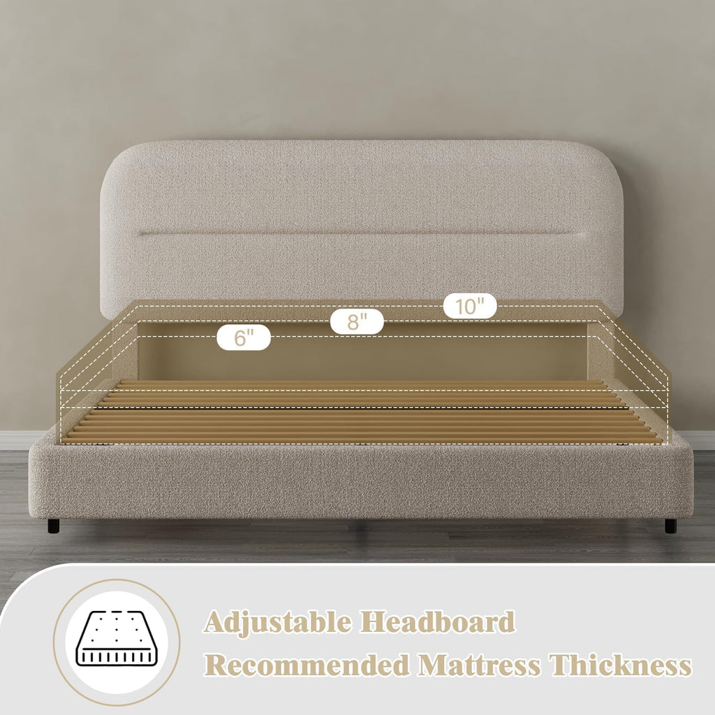 Cream Boucle Upholstered Queen Platform Bed T968