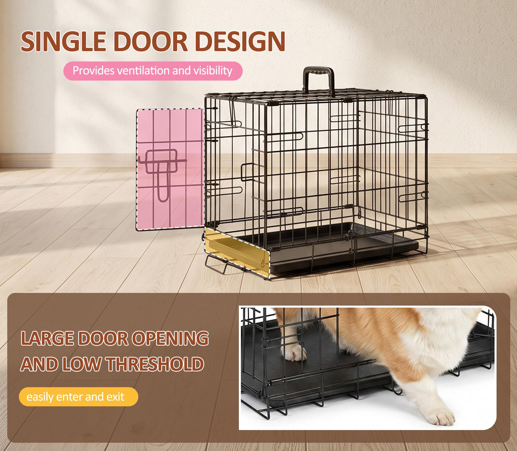 Portable Single Door Dog Crate with Removable Tray J19077