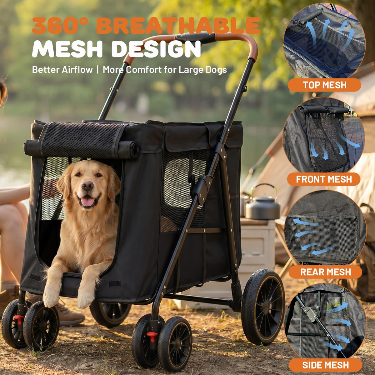 Foldable Pet Stroller up to 80 lbs with All-Terrain Wheels Y123
