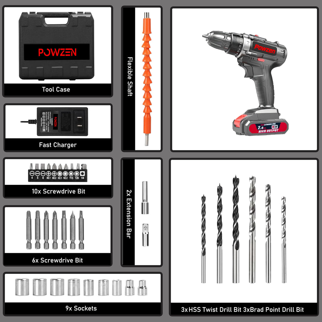 21V Brushless Cordless Power Drill with 2 Battery and Charger U34397