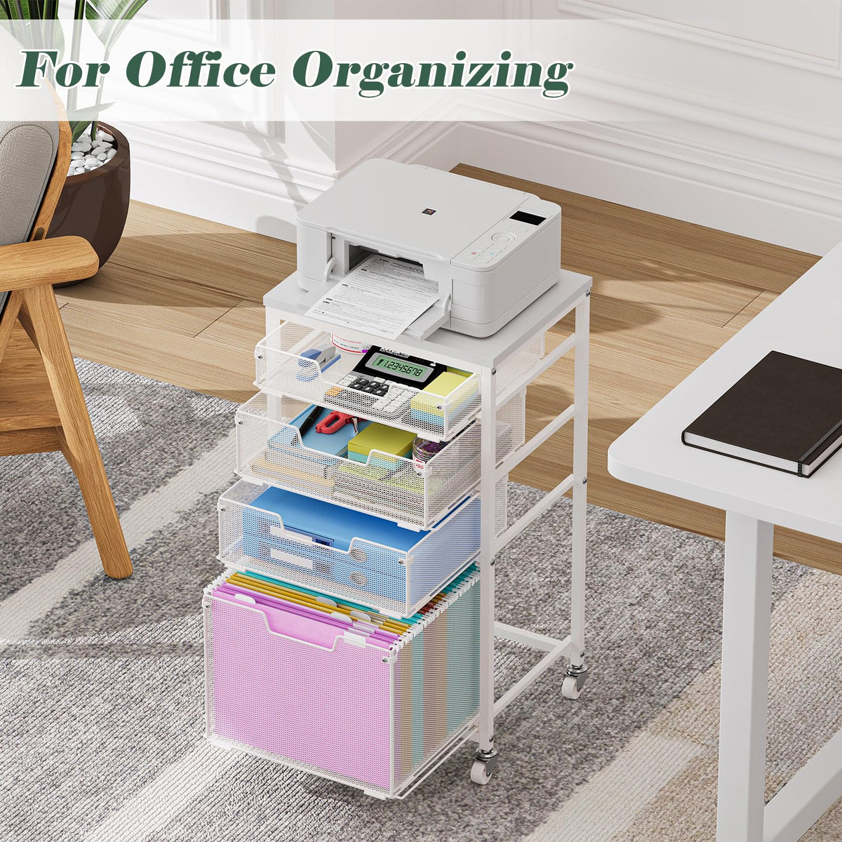 4 Drawer Rolling File Cart with Wheels, White T397