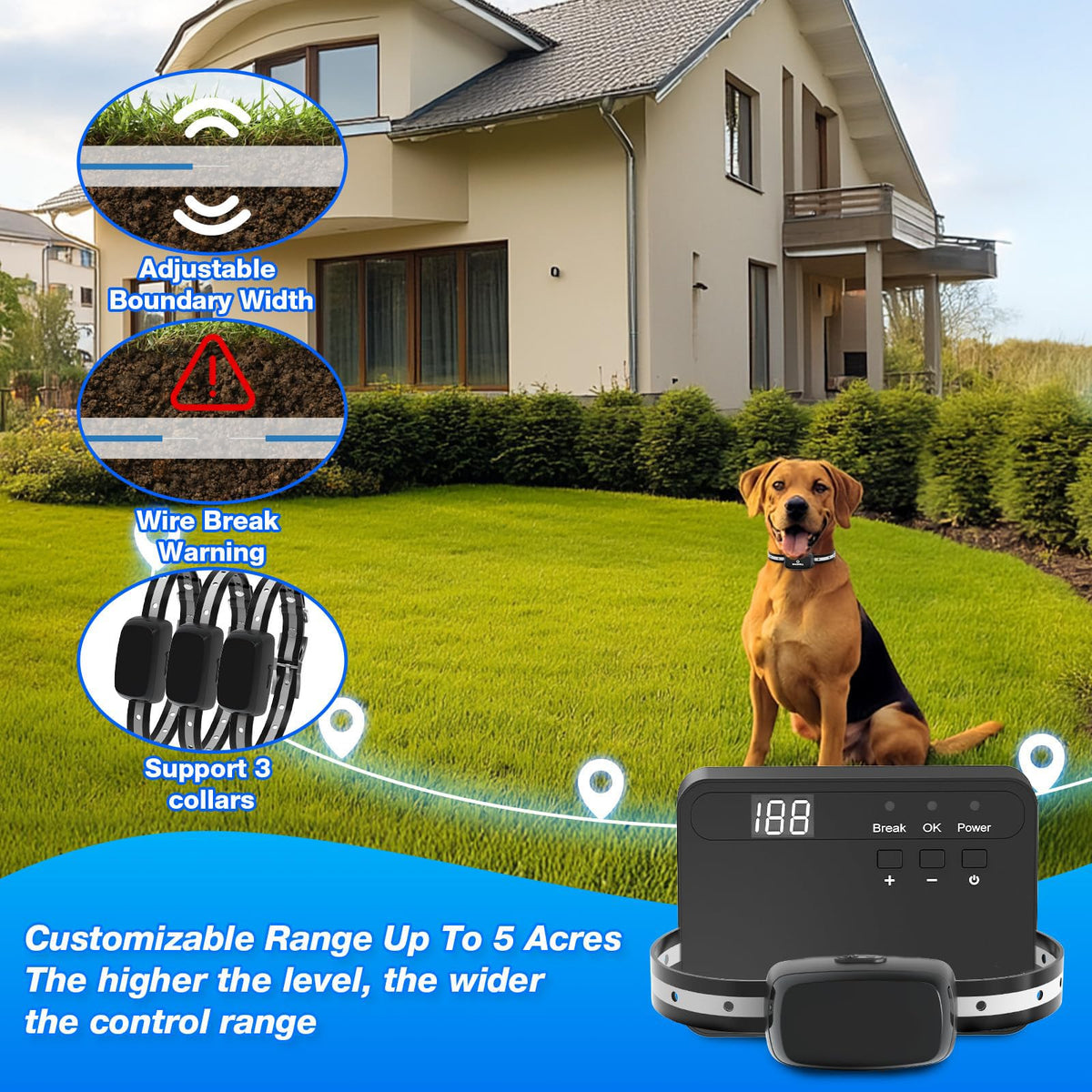 Electric Dog Fence Containment System with Waterproof Training Collar L1084