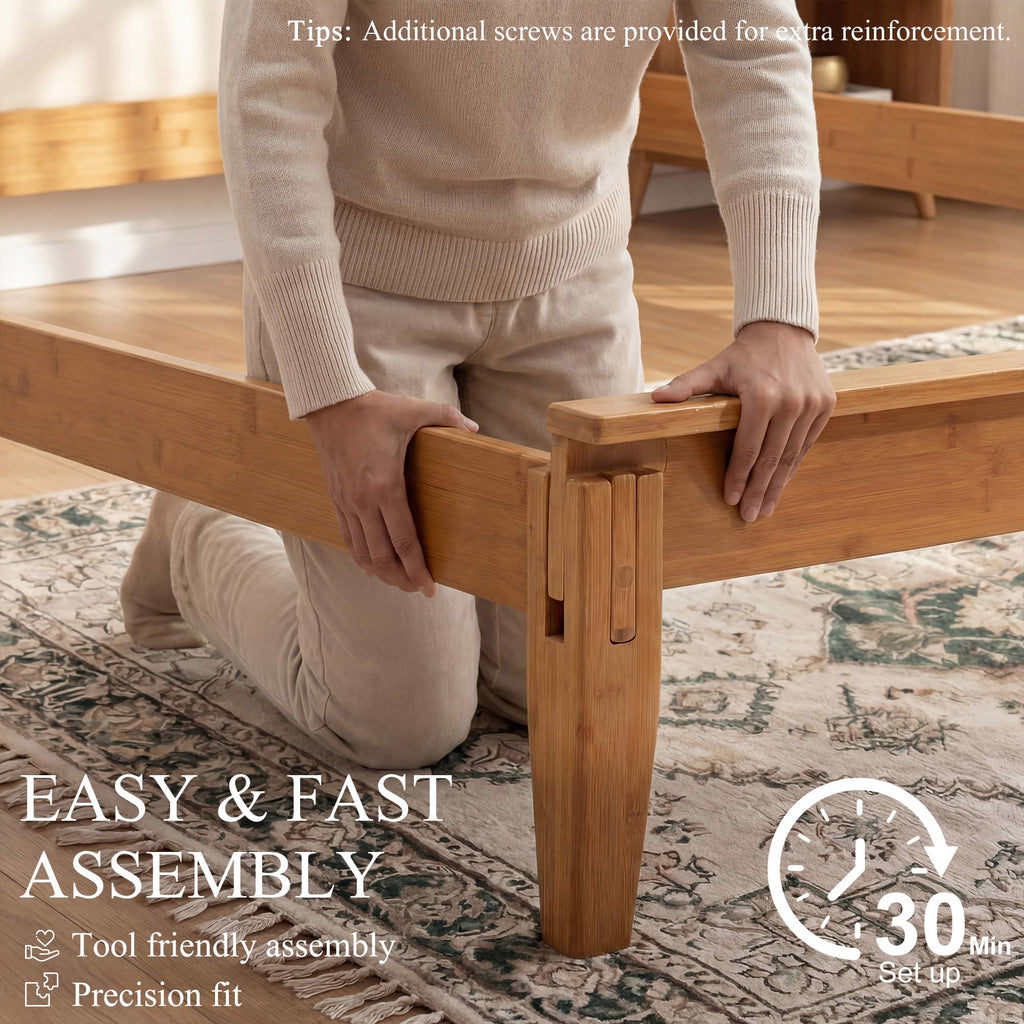 Solid Bamboo Queen Size Bed Frame with Headboard X85650