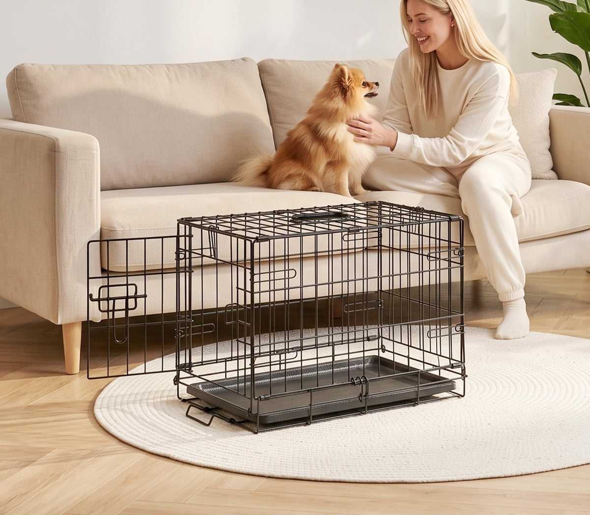 Portable Single Door Dog Crate with Removable Tray J19077