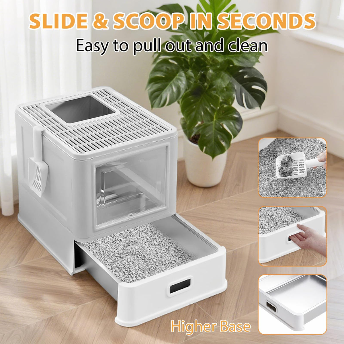 XL Stainless Steel Cat Litter Box with Drawer I75208