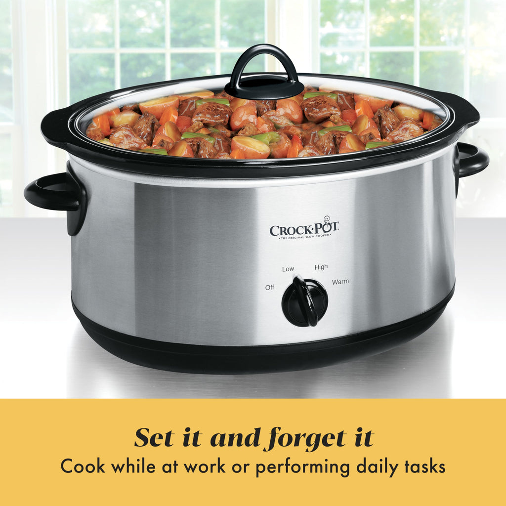 7-Quart Manual Slow Cooker, Family Size, Removable Stoneware, Dishwasher Safe, Stainless Steel Z57652