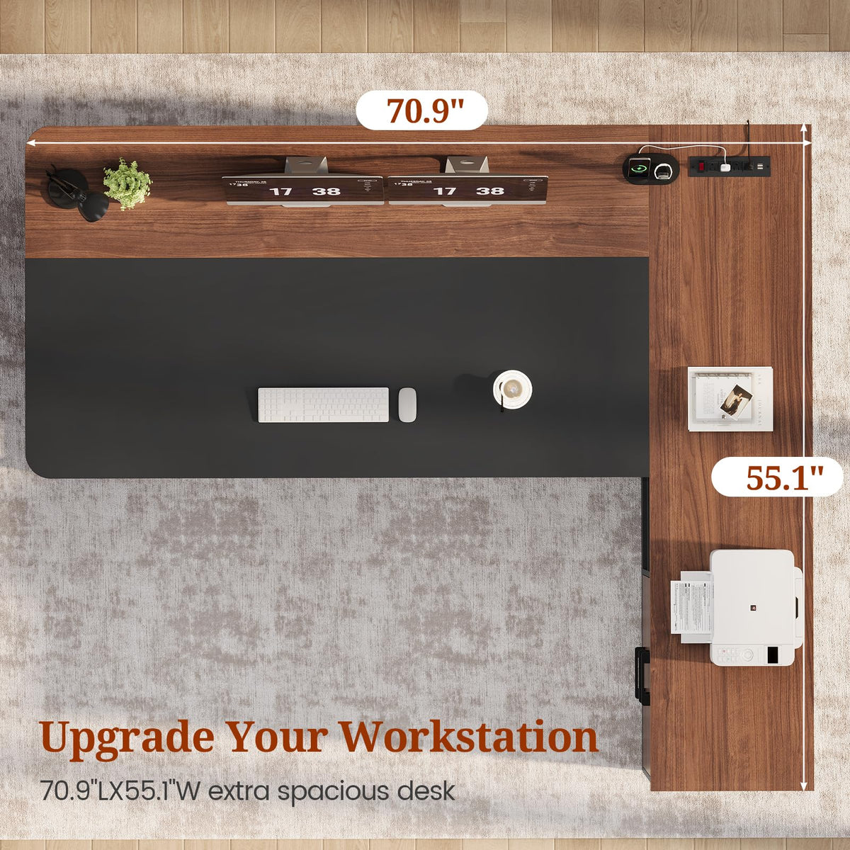 71" L Shaped Computer Desk with Drawers and Power Outlets B67113