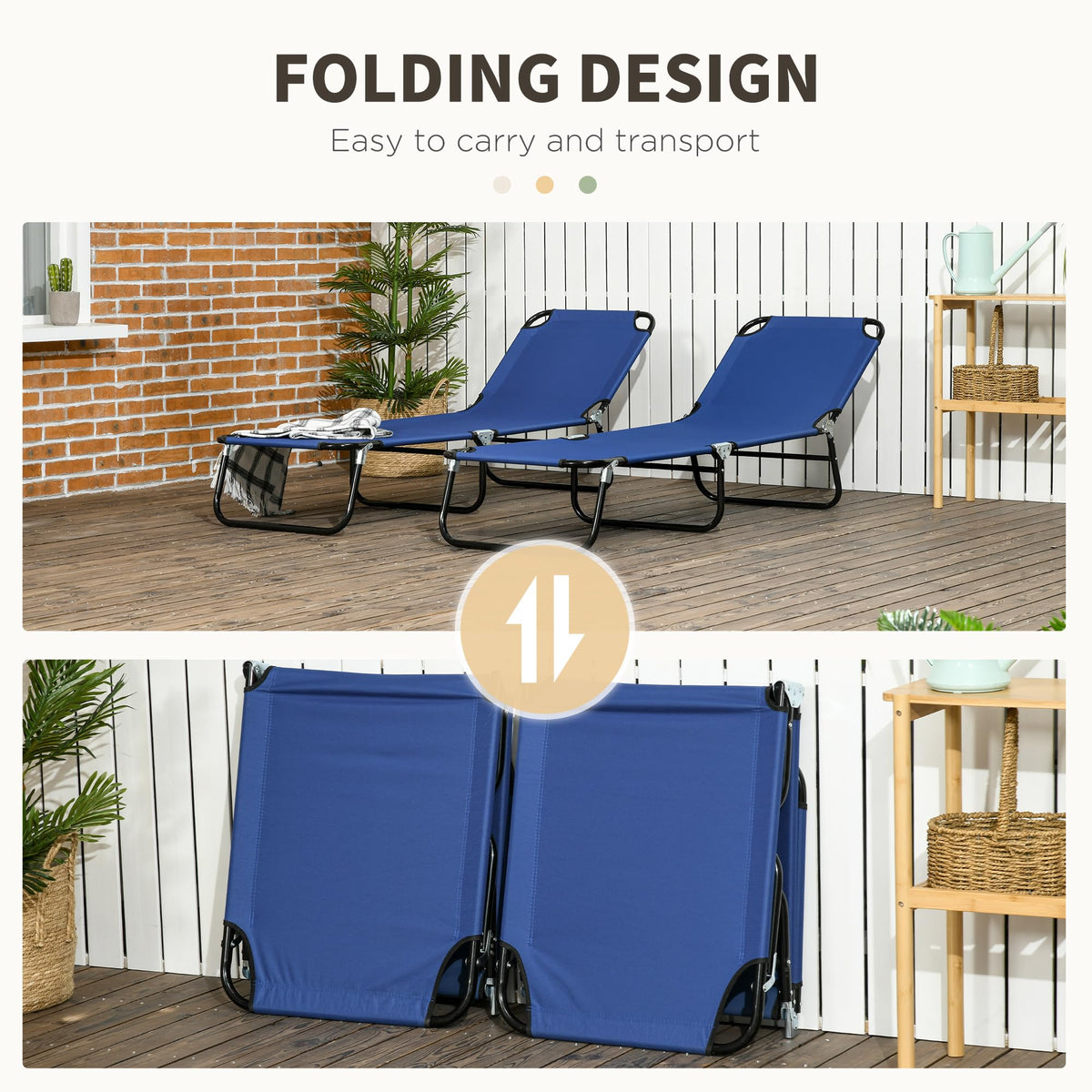 Blue 2 Pieces Folding Chaise Lounge Chair with 5-Level Back M3305
