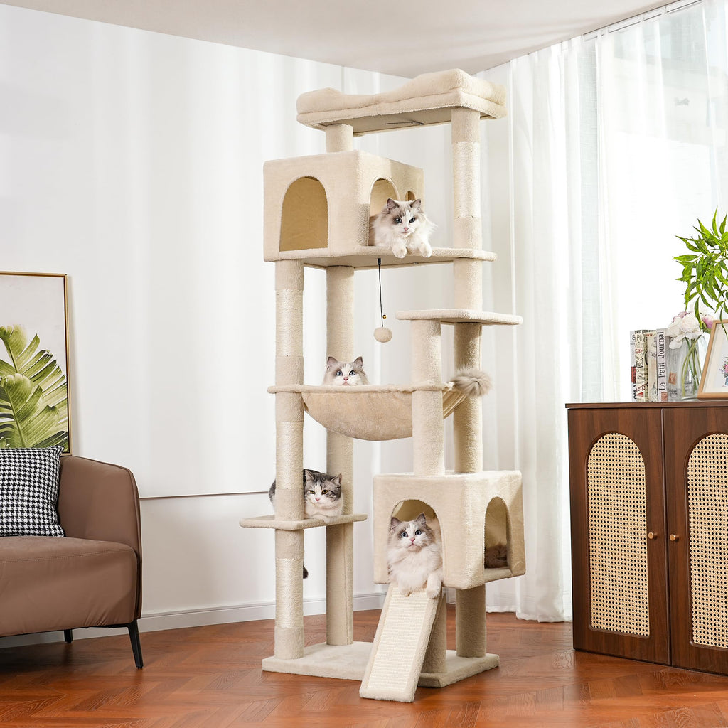Beige Cat Tree with Hammock and Bed X9594