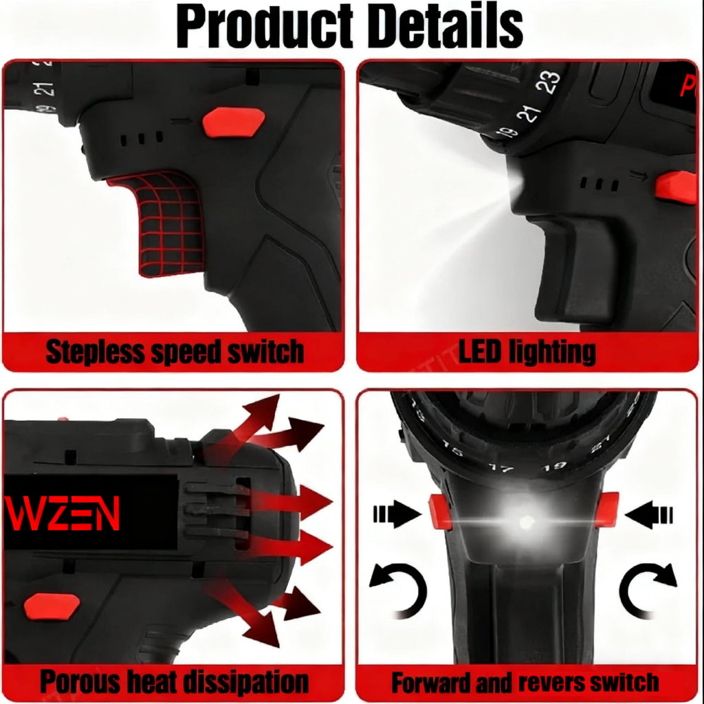 21V Brushless Cordless Power Drill with 2 Battery and Charger U34397