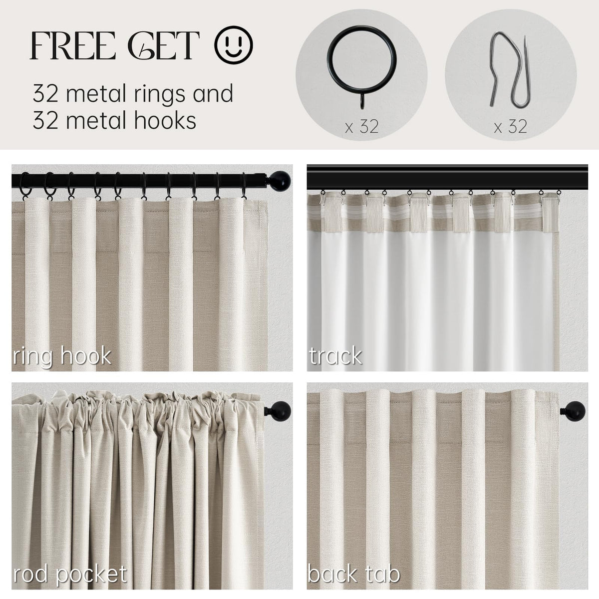 Cream Linen Blackout Curtains 84 Inch Pinch Pleat D92978