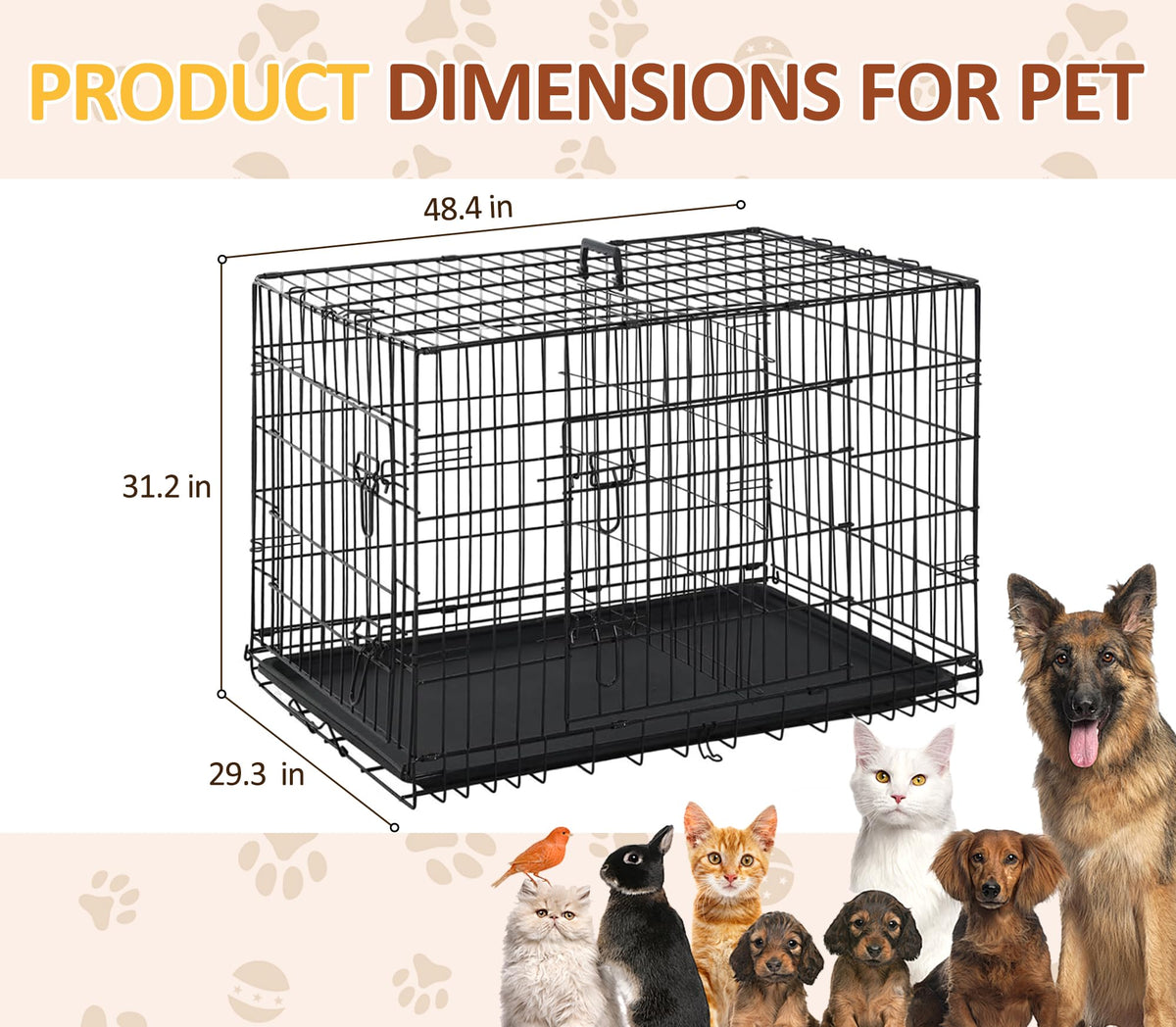 48 inch Folding Metal Wire Dog Crate with Double Door G98745