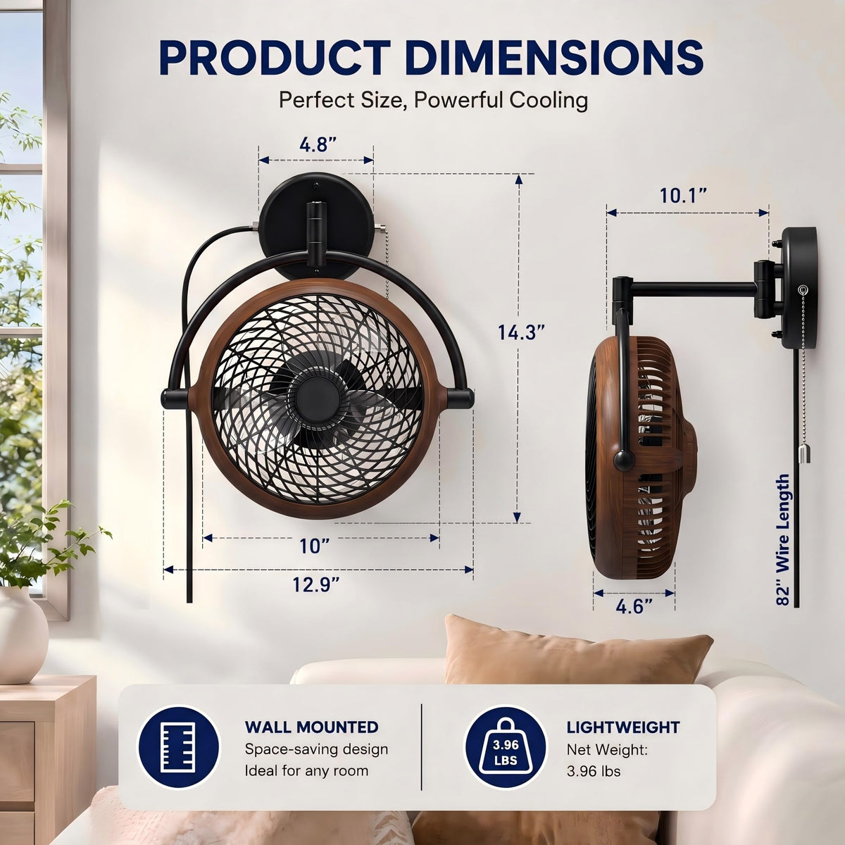 10 Inch Oscillating Wall Mount Fan D978193