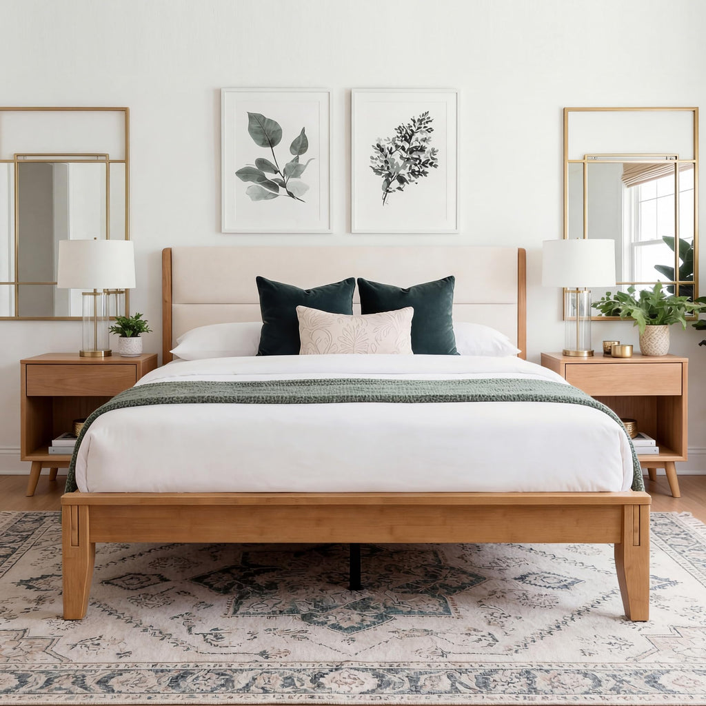 Solid Bamboo Queen Size Bed Frame with Headboard X85650