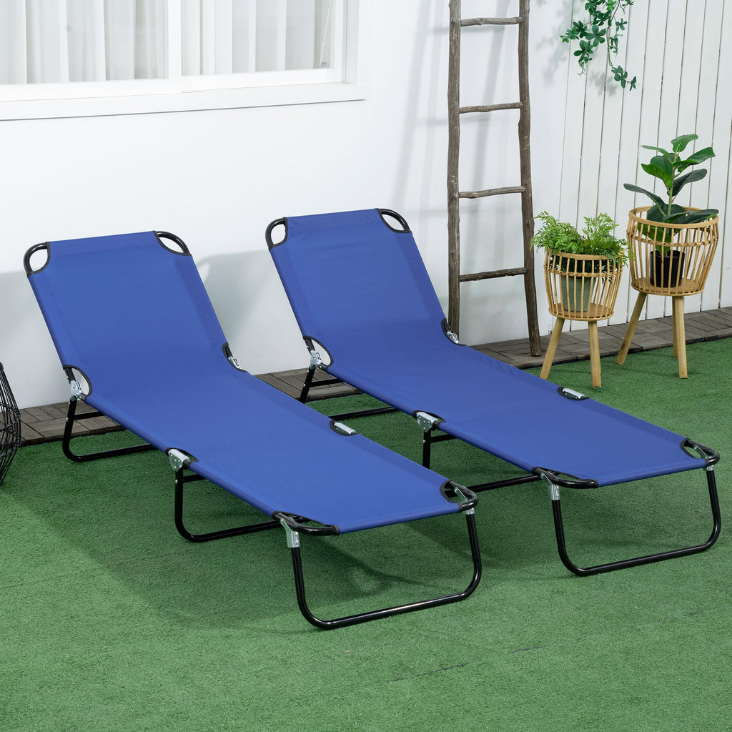 Blue 2 Pieces Folding Chaise Lounge Chair with 5-Level Back M3305