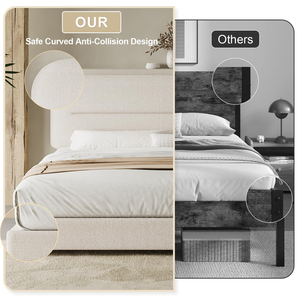 Cream Boucle Upholstered Queen Platform Bed T968