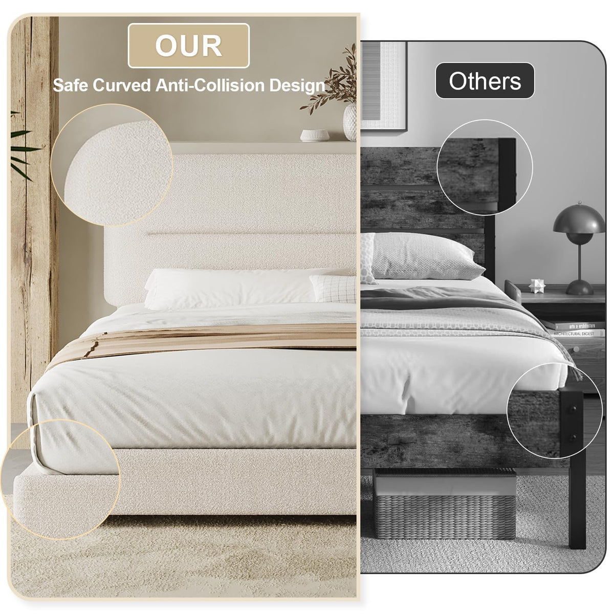 Cream Boucle Upholstered Queen Platform Bed T968