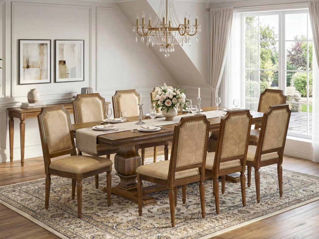9 Piece Dining Table and 8 Beige Polyester Fabric Chairs T119330